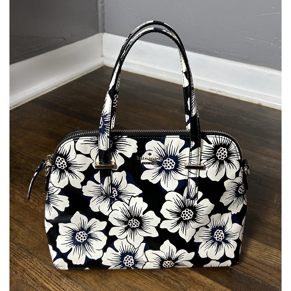 Kate Spade New York Cedar Street Floral Maise Satchel Bag Black and White 426